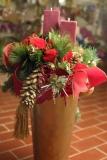 Permanent arrangment - A special gift for the Holiday season. High vases with maroon candle.<br><br>Code:702-4157-702-0000093527